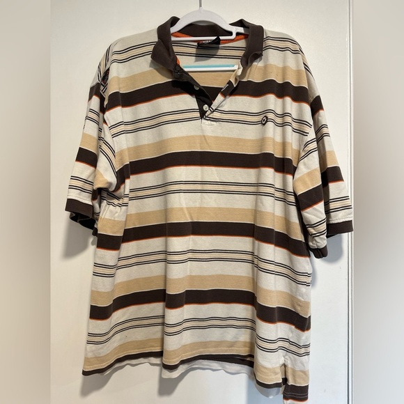 Vintage 90s Y2K South Pole Sz: 3XL Tan & Dark Brown Striped Short Sleeve Polo. - Picture 1 of 16